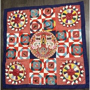 Vintage Quilt Embroidery 32" Folk Reptile Tapestry Chinese Handmade Bai Jia Bei